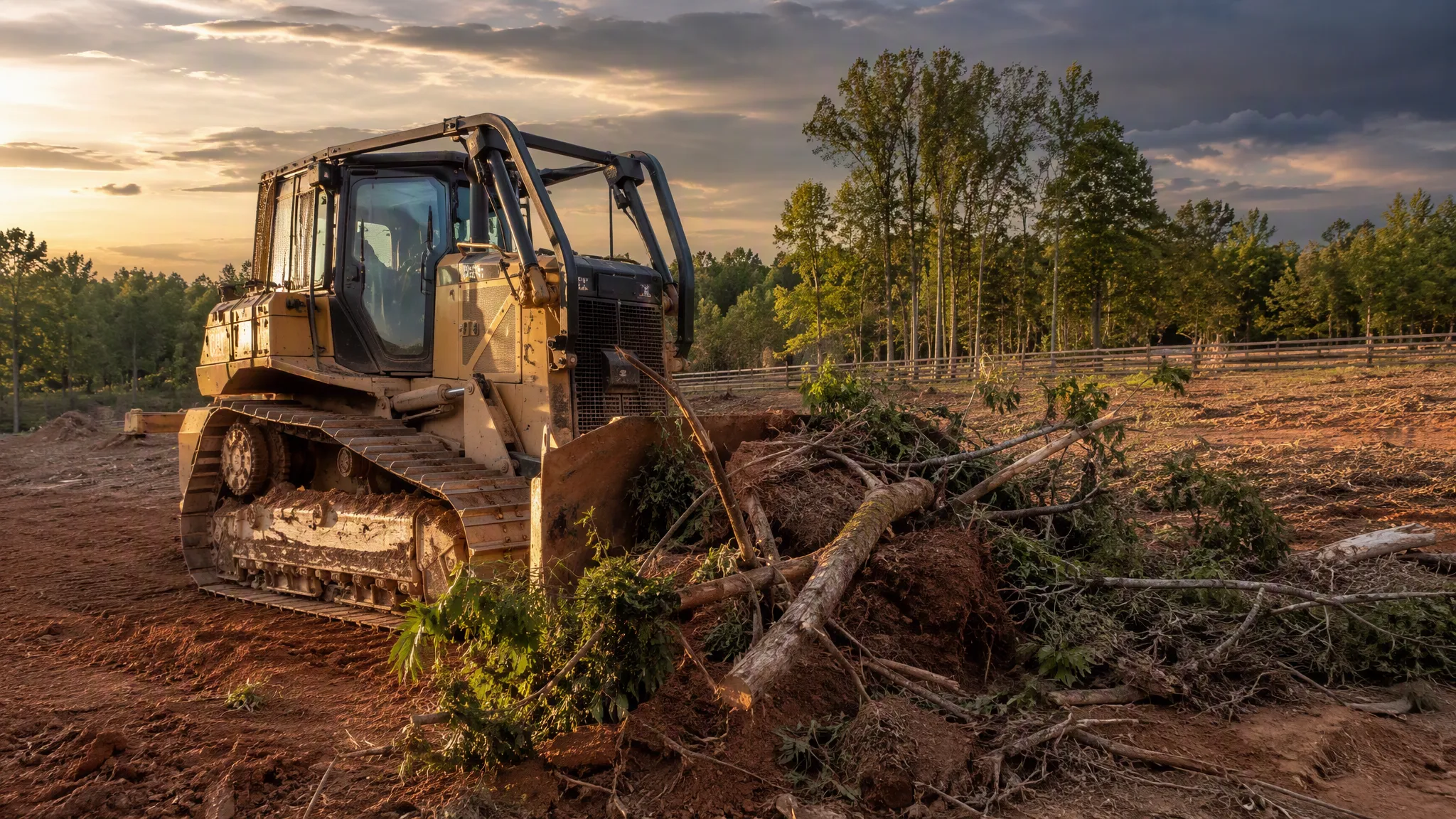 Heavy land clearing work on a former pasture in the North Carolina piedmont